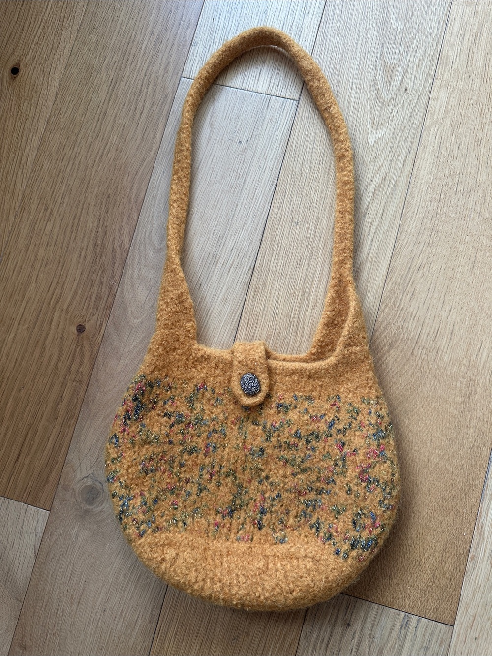 Wool Blend Mustard Yellow Felted Shoulder Bag